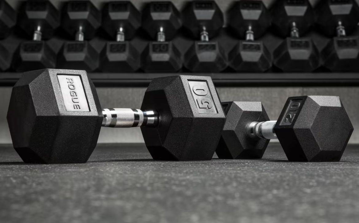Dumbbells Rubber Hex ROUGE 50LB