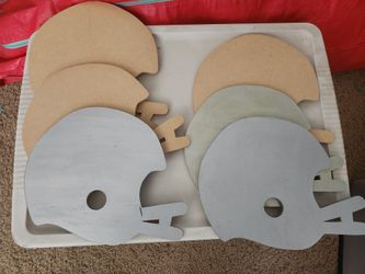Lot of 6 Wood Craft Football Helmets