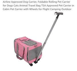 Pet Travel Carrier, Solid Construction Dog Carrier with Wheels, Telescoping Handle, Easy to Fold for Pet Supply