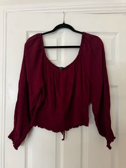 Ambiance Burgundy Cropped Peasant Blouse