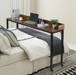 70.8" Overbed Table with Wheels, Mobile Standing Workstation Laptop Cart with Heavy Duty Metal Leg