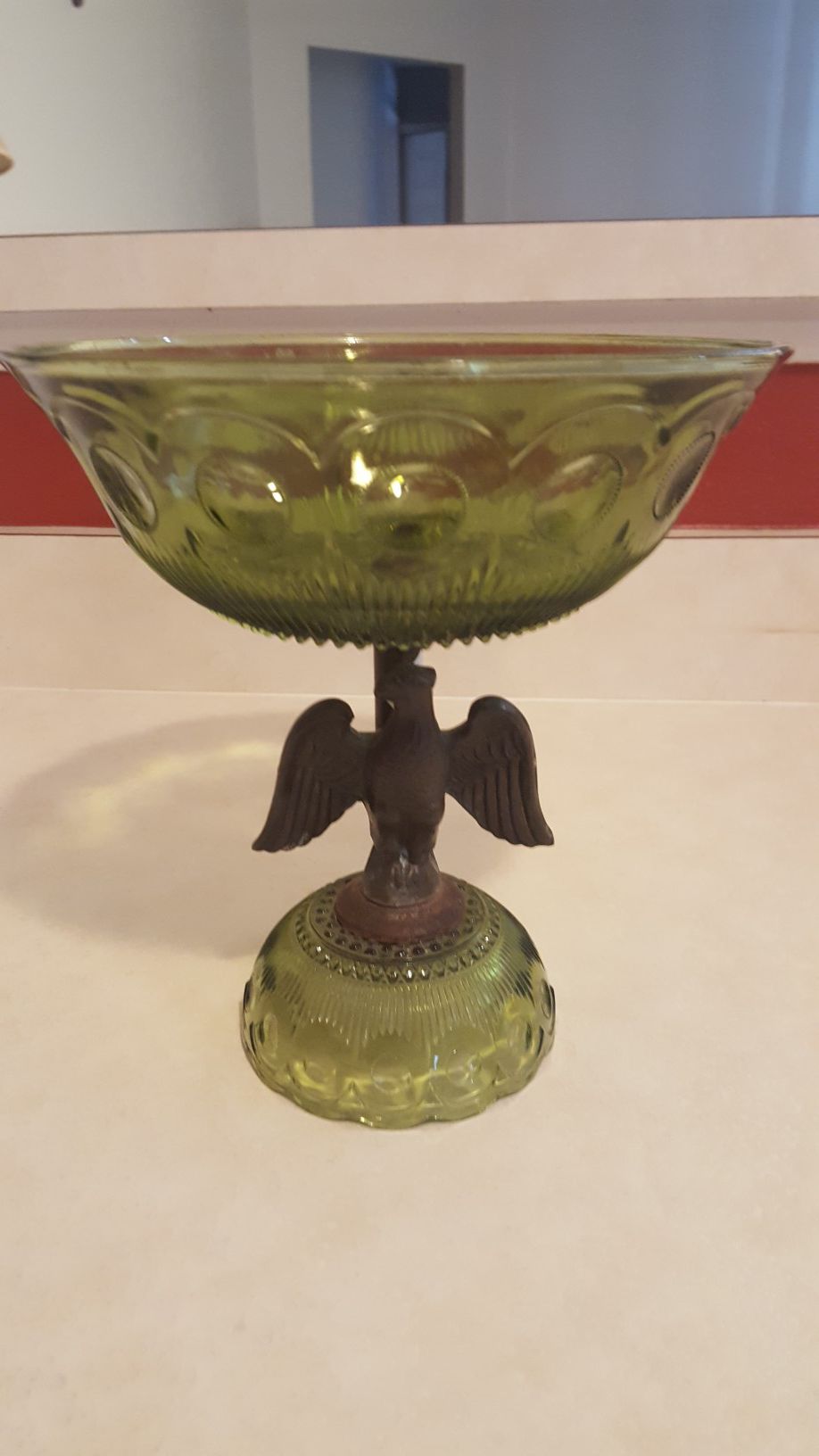 Antique green glass bowl