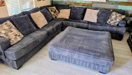 Navy Blue Sectional Couch with Ottoman