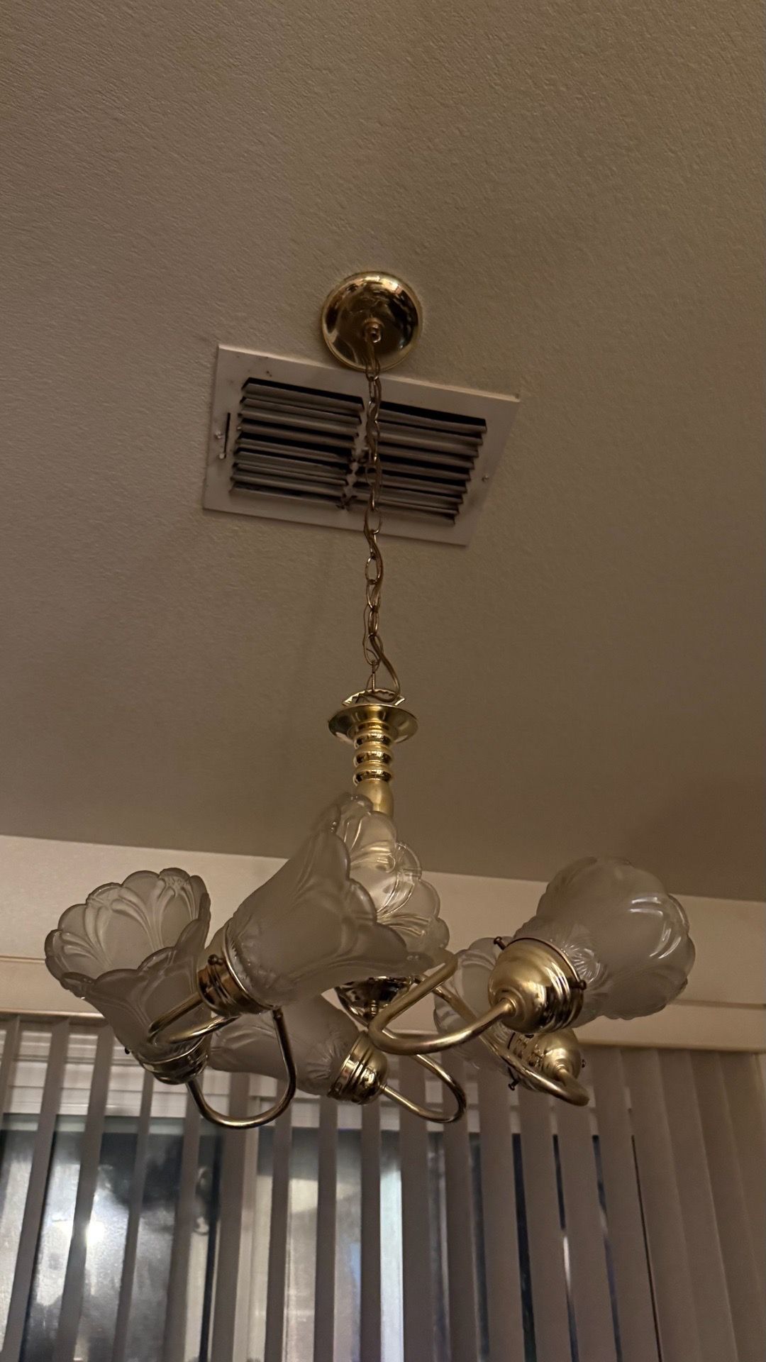 Vintage Brass 5-Light Chandelier – Frosted Tulip Glass