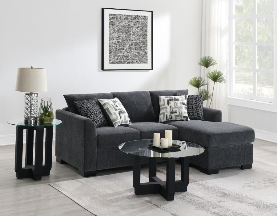 New Sleeper Sectional Sofa With Chaise In Dark Grey Fabric! 