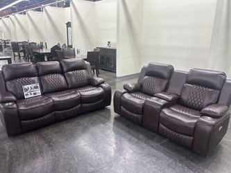 Brown Power Recliner Sofa And Love Seat Set 