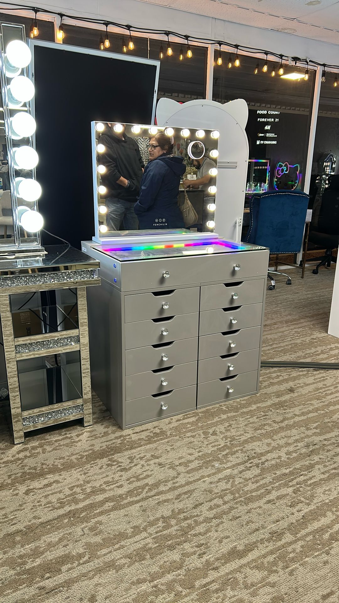 Black Friday Sale! Grey/Black/Pink Vanity Cabinet With LED Mirror