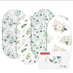 Gllquen Baby Bassinet Sheets 4 Pack, Breathable Cozy Fitted Mattress Sheet, Elastic Travel Crib