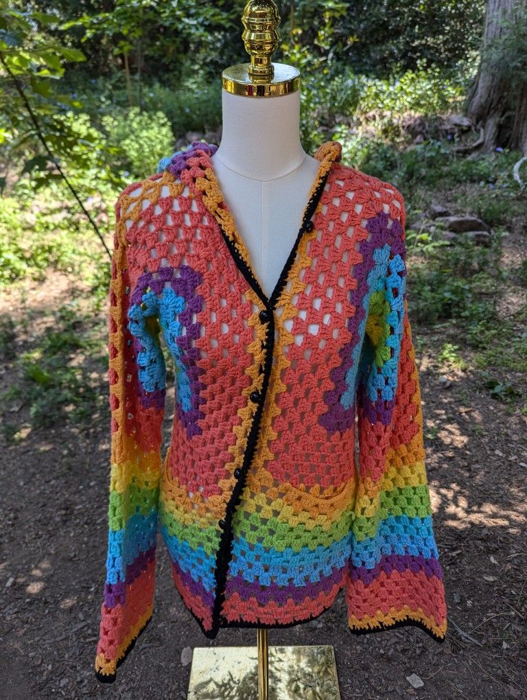 UNIF Rainbow Colorful Crochet Knit Cardigan