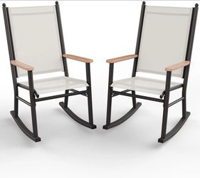 Shintenchi 2 Pcs Outdoor Rocking Chairs Set,Upgraded High Back Patio Rocking Chairs Set,Breathable T