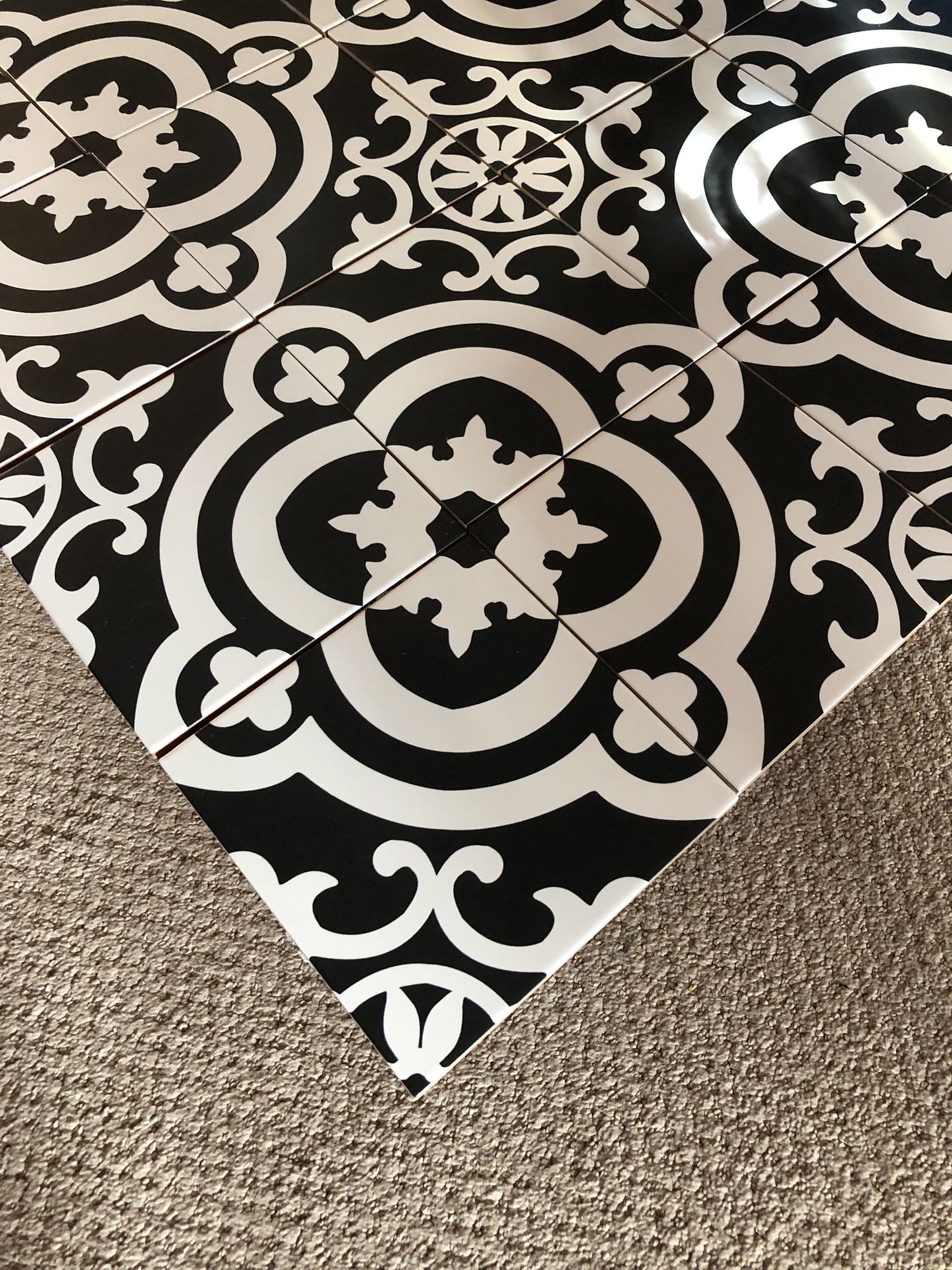 DELLA TORRE Cementina Black and White 8-in x 8-in Glazed Ceramic Encaustic Floor and Wall Tile-20 Pieces
