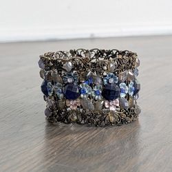 Women's Statement Bracelet, Blue Floral Cuff Style