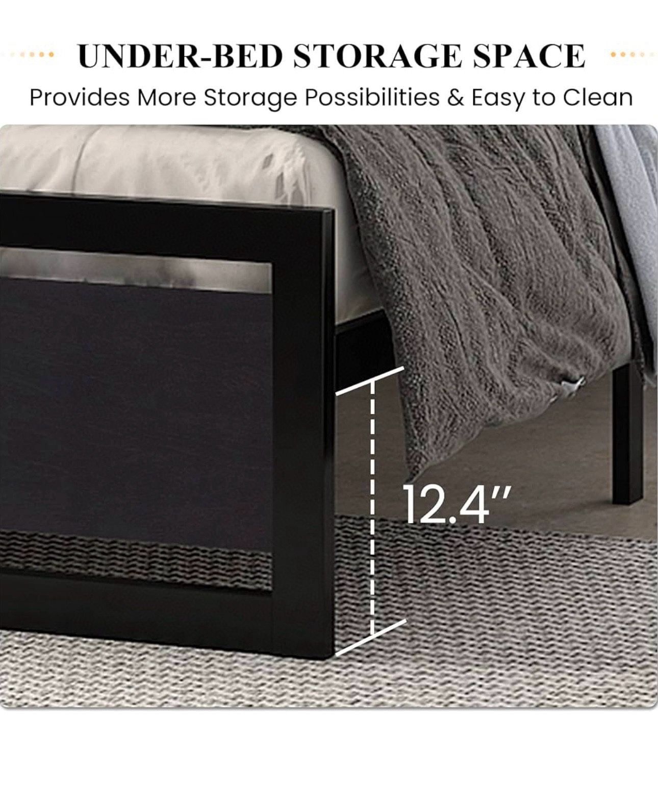 O152 $80 Full Size Bed Frame with Modern Wooden Headboard/Heavy Duty Platform Metal Bed Frame with Square Frame Footboard & 13 Strong Metal Slats Supp