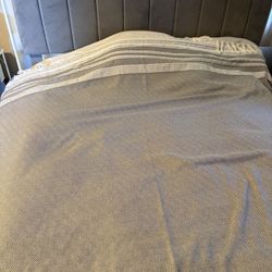 Grey Suede Headboard, Bed Frame With Drawers 