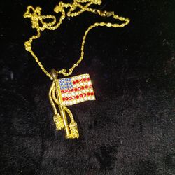 Vintage Joseph Cleary JC Gold Tone Rhinestone Patriotic Flag Brooch Pin Pendant Convert