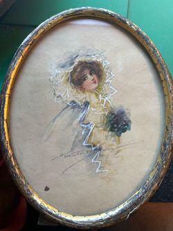 Antique Signed Watercolor Portrait in Oval Frame