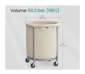 SONGMICS 50.2-Gallon (190 L) Rolling Round Heavy-Duty Laundry Hamper Cart - Cream White