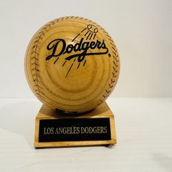 Vintage Los Angeles Dodgers Wooden Basebal with Stand and Name Plate