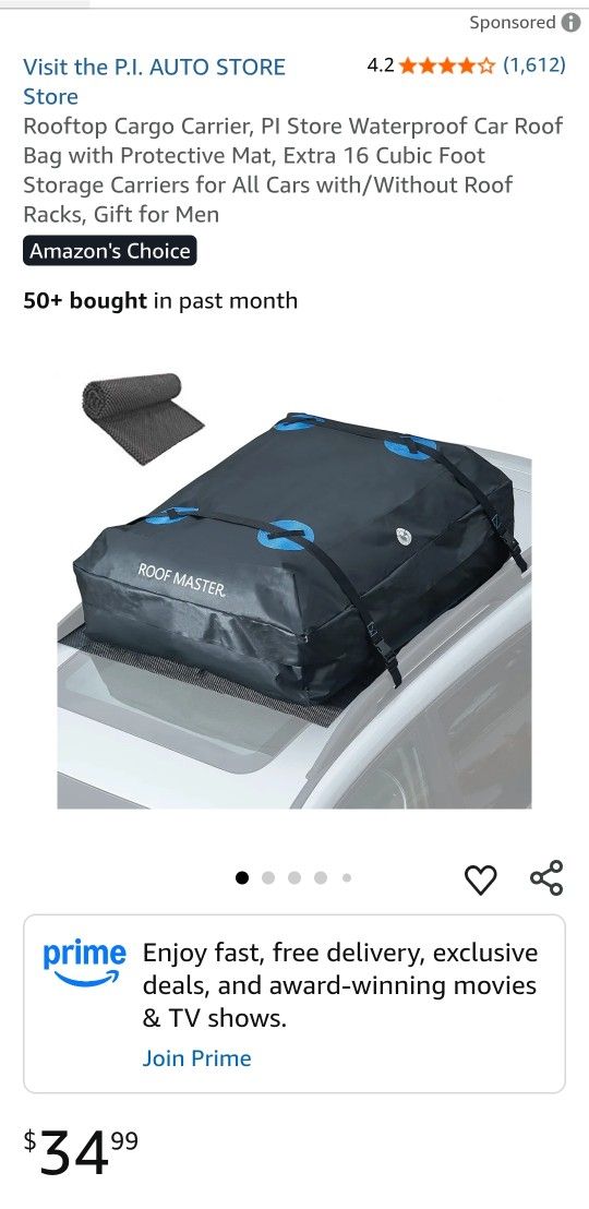 Rooftop Cargo Carrier, PI Store Waterproof Car Roof Bag with Protective Mat, Extra 16 Cubic Foot Storage Carriers for All Cars with/Without Roof Racks