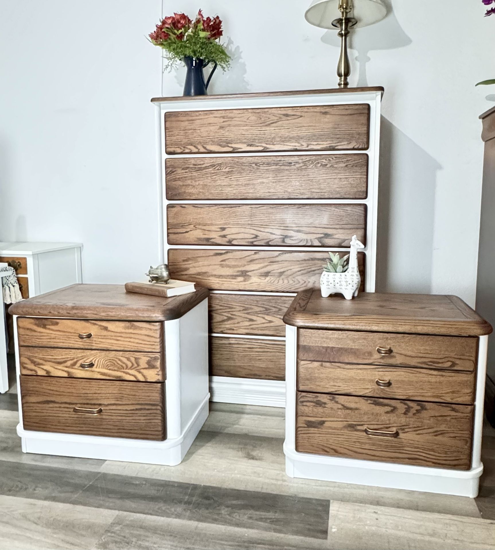 Dresser - 3 Pieces Tallboy Dresser + 2 Nightstands Beautiful Oak