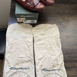 SANTONI Relaxed Burgundy Maroon Leather Fringe Tassel Loafer Dress Shoes Men 11