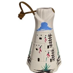 Southwestern handpainted off white ceramic christmas ornament