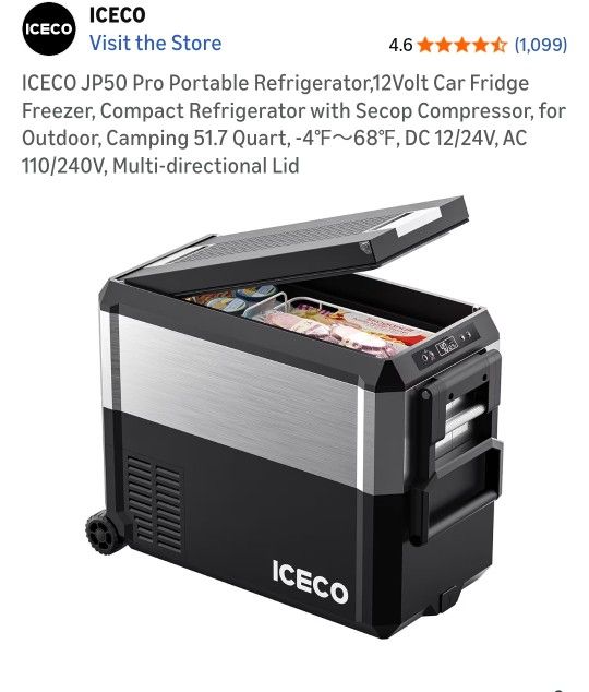 ICECO JP50 Pro Portable Refrigerator12Volt Car Fridge Freezer Compact Refrigerator with Secop Compressor for Outdoor Camping 51.7 Quart 4℉～68℉