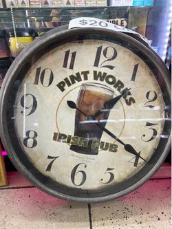 PINT WORKS IRISH PUB WALL CLOCK