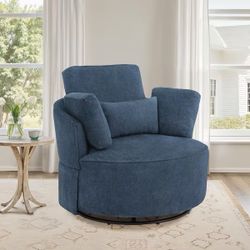 Blue Chenille Swivel Accent Chair 