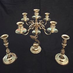 Unique & Gorgeous! Baldwin Candelabra(12"x12")& 2 Candle Holders(7"x3.25"each) Forged In USA