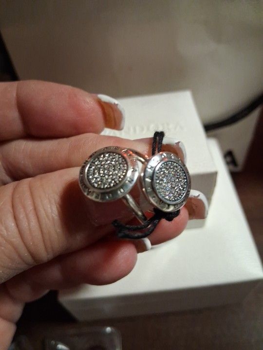 Pandora Authentic Brand New Sterling Silver Sparkling Signature Logo Pave Rings Size 7-8 Available