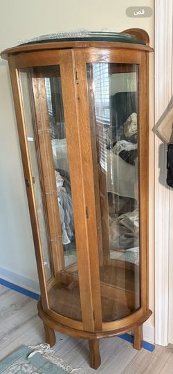 Curved Glass Hutch Curio Cabinet Display Oak 