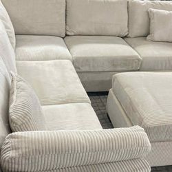 New 99x99 Corduroy Sectional Couch With Ottoman / Free Delivery 
