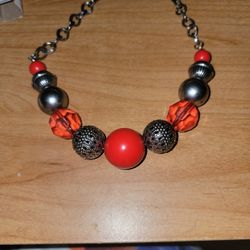 20 Inch Stainless Steel Red And Silver Beaded Necklace 