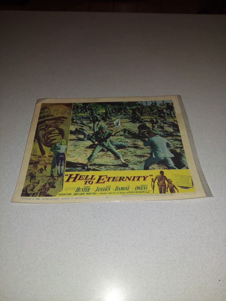 VINTAGE 1960 HELL TO ETERNITY 14" X 11" #6 LOBBY CARD. NUMBER 60 OF 254