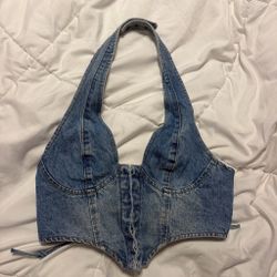 Blue denim halter top