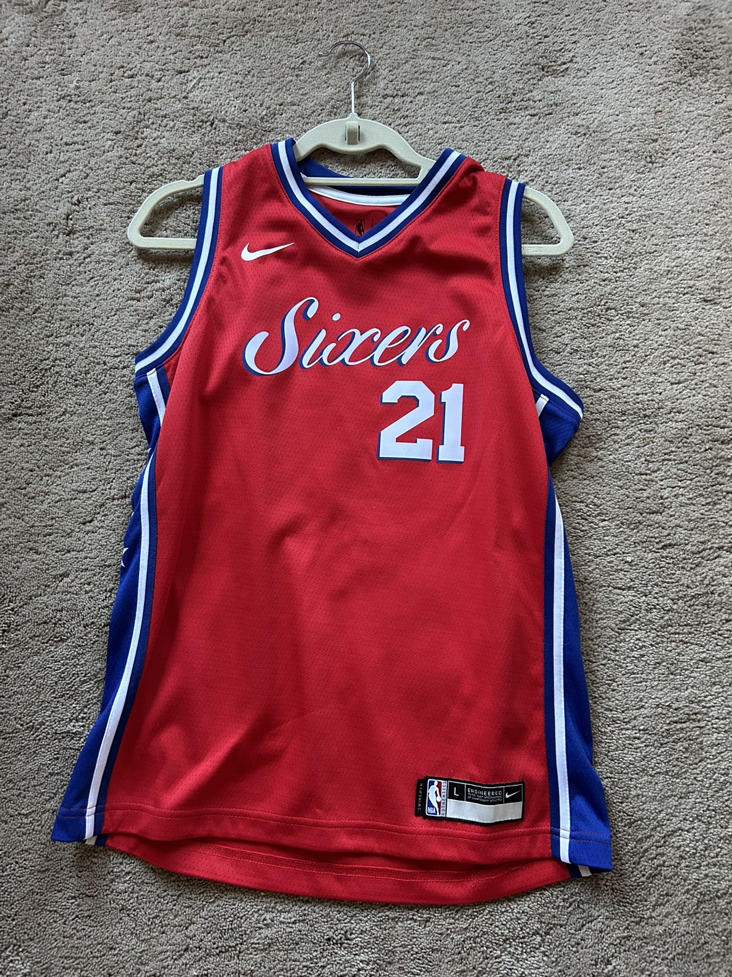 Joel Embiid Jersey Nike Red and Blue