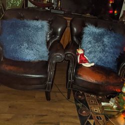 Two Wingback Leather Designer Chairs Need A Little Repair
