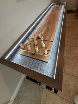 Shuffleboard Table with LED Lights and Bowling Pins