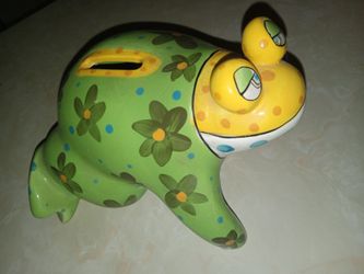 Ganz Pati vintage hand painted ceramic frog piggy bank