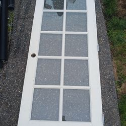 32 Inch INTERIOR french Door, 10 Light Glass Panes 32 Inch, 80 INCH TALL STAINLESS STEEL HINGES INCLUDED WHITE PAINT GOOD CONDITION
