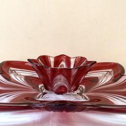 ❤️Soga Crystal Ruby Red Cut Glass Serving Plate & Bowl Fifth Avenue Aurora 🇯🇵
