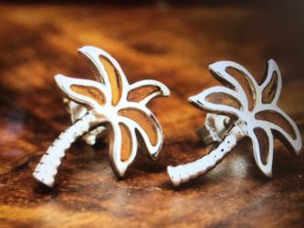 925 silver palm tree earring with Koa Wood inlaid