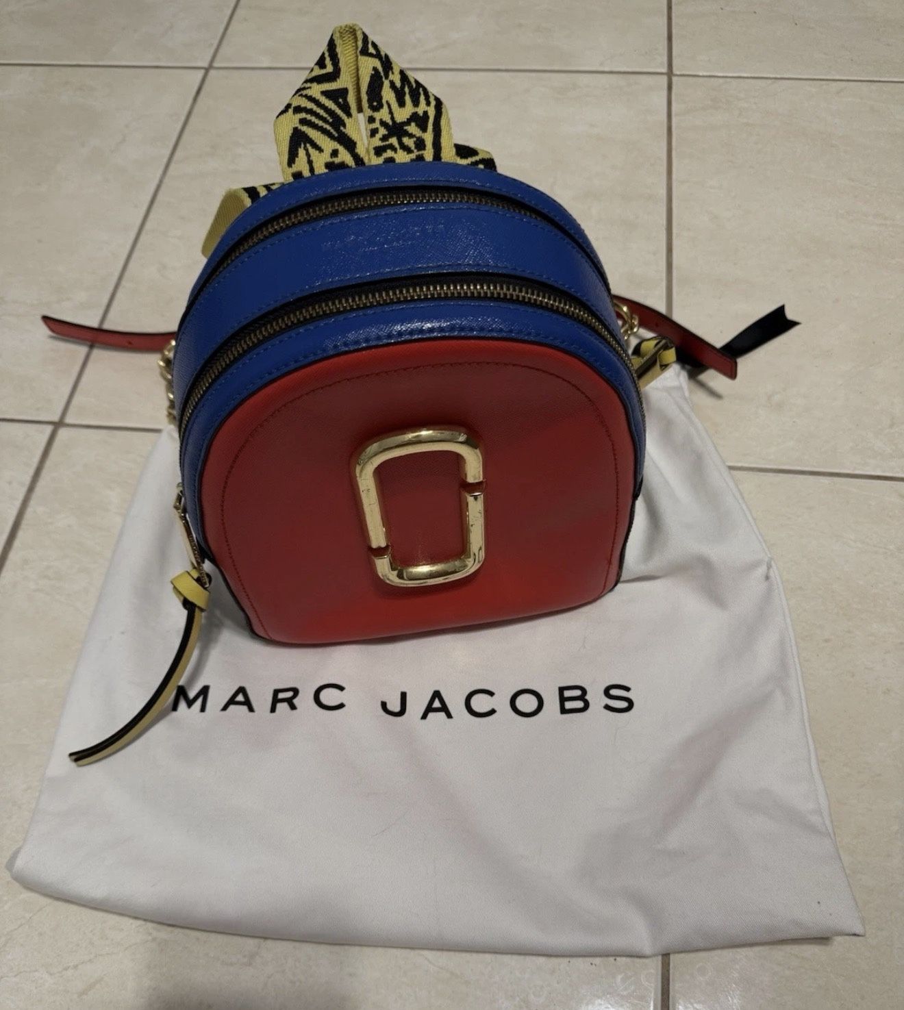 Marc Jacobs Cow Leather Snapshot Backpack Porcelain Multi Red, Blue And Yellow