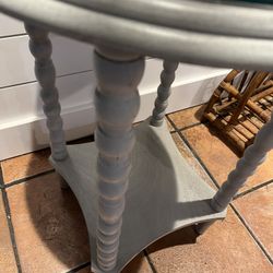 30” R X 28” Tall, Gray End Table With Glass Top. 