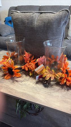 Eastside, SET,, Fall Harvest Glass Vases with Floral Garland