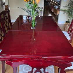 Red Dining Table With Leaf & 6 Chairs 