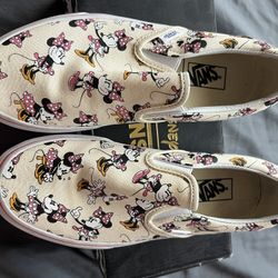 Vans Cream Slip-Ons with Minnie Mouse Print