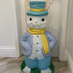 Vintage 35” Tall Large Lighted EASTER Bunny Empire Blow Mold Rabbit Top Hat