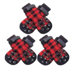 SCENEREAL Dog Socks Anti Slip with Straps Traction Control 3 Pairs Set - Plaid Paw Protector for Floor Indoor, Non-Skid Design for Small Medium Dogs C